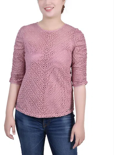 Ny Collection Plus Size Rouched Sleeve Lace Top In Multi