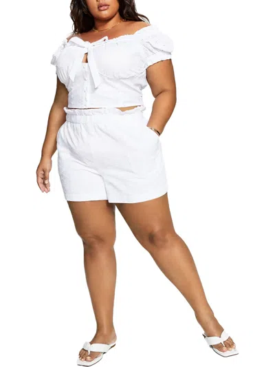 Bar Iii Plus Womens Cotton Short High-waist Shorts In White