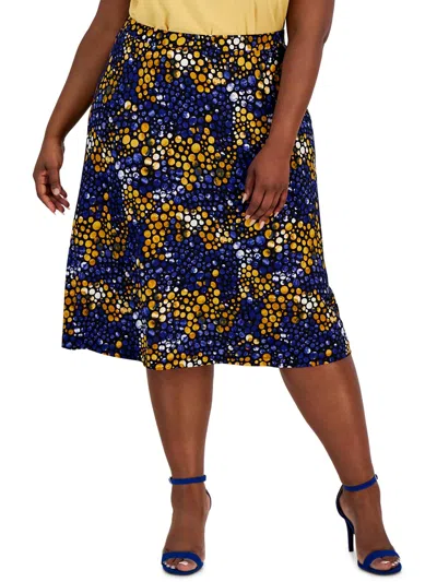 Kasper Plus Womens Midi Printed Midi Skirt In Multi
