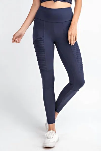 Mono B Full Length Moto Leggings In Navy In Blue