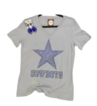 Crystallized By Sparkle Women's Dallas Cowboys Rhinestone V Neck Tee In Light Gray In Multi