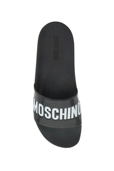 Shop Moschino Men's Rubber Slides With Logo Branding In Black