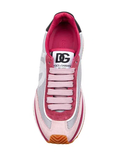 Dolce & Gabbana Cushion Sneakers With Rubber Sole And Leather Trim In Grey/pink