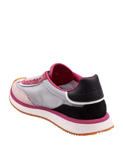 Dolce & Gabbana Cushion Sneakers With Rubber Sole And Leather Trim In Grey/pink