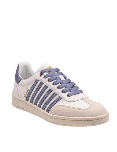 Dsquared2 Boxer Sneakers In Leather And Suede Color Milk And Blue In Beige