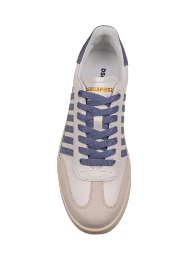 Dsquared2 Boxer Sneakers In Leather And Suede Color Milk And Blue In Beige