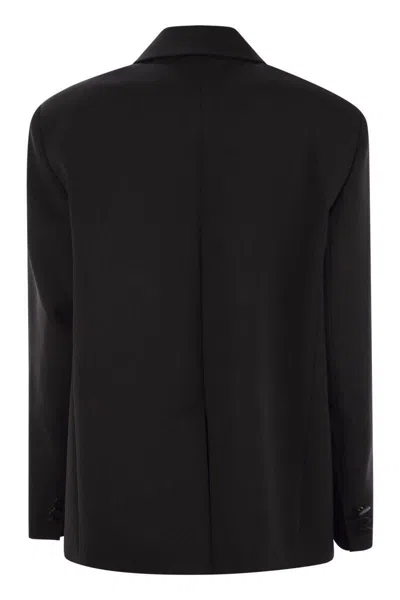 Weekend Max Mara Sava - Stretch Wool Blend Canvas Oversized Blazer In Black