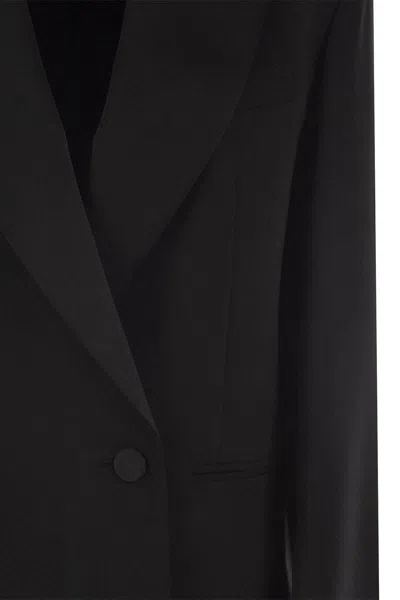 Weekend Max Mara Sava - Stretch Wool Blend Canvas Oversized Blazer In Black