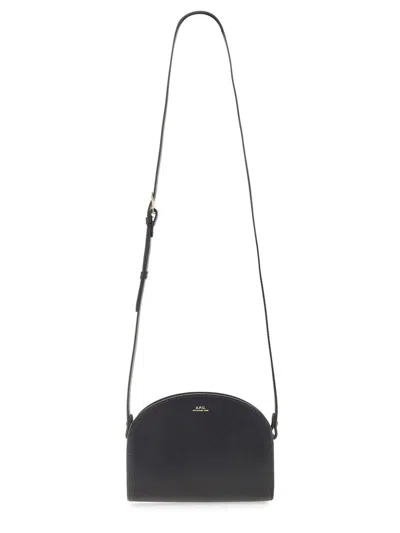 Apc A.p.c. Women Black Leather Mini Demi Lune Shoulder Bag In Black