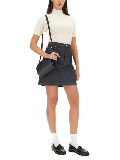 Apc A.p.c. Women Black Leather Mini Demi Lune Shoulder Bag In Black