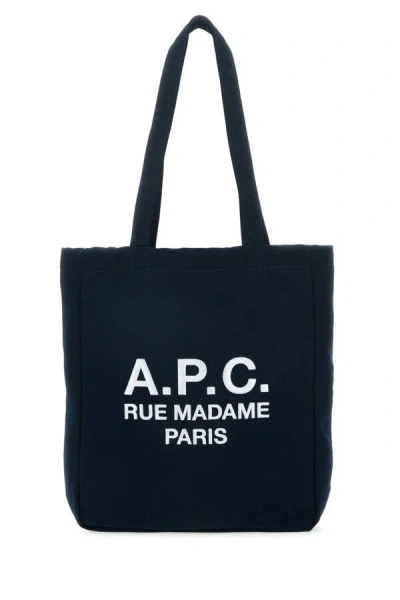 Apc A.p.c. Navy Blue Canvas Lou Rue Madame Shopping Bag In Blue