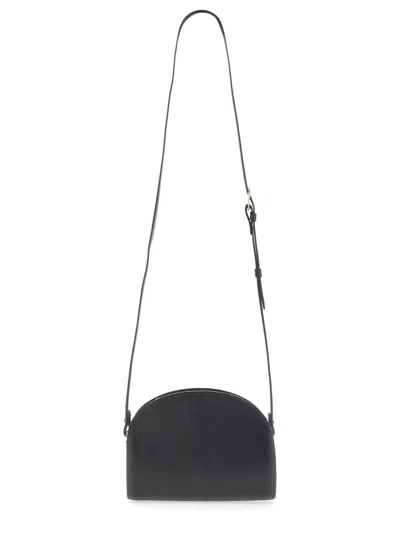 Apc A.p.c. Women Black Leather Mini Demi Lune Shoulder Bag In Black