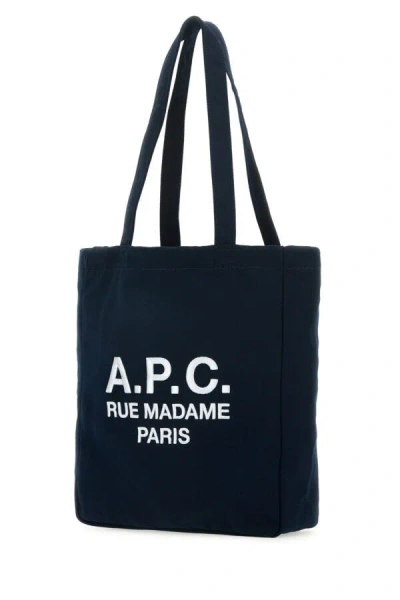 Apc A.p.c. Navy Blue Canvas Lou Rue Madame Shopping Bag In Blue