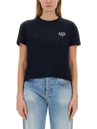 Apc Logo-embroidered Cotton T-shirt In Blue