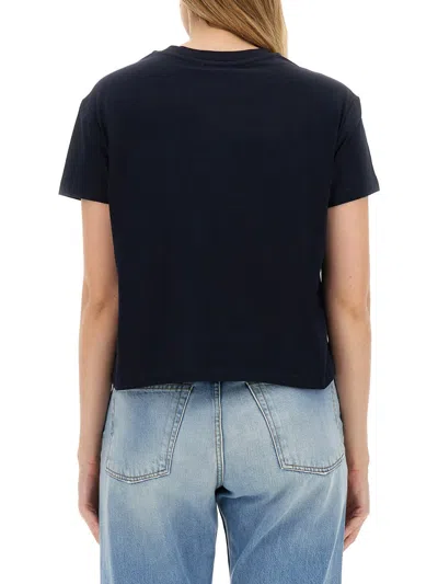 Apc Logo-embroidered Cotton T-shirt In Blue