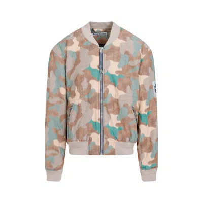 Acne Studios Beige Camouflage Print Bomber Jacket For Men In Multicolor