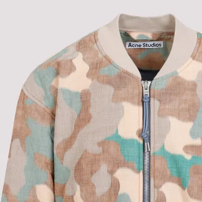Acne Studios Beige Camouflage Print Bomber Jacket For Men In Multicolor