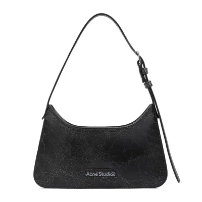 Acne Studios Mini Platt Crackled Leather Shoulder Bag In Black