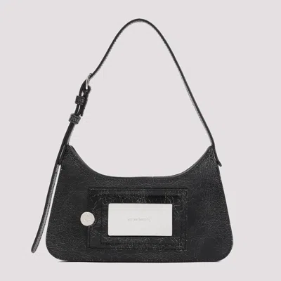 Acne Studios Mini Platt Crackled Leather Shoulder Bag In Black