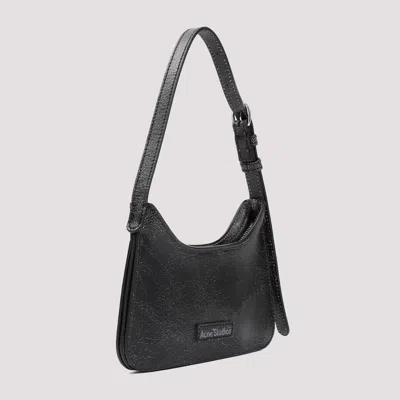 Acne Studios Mini Platt Crackled Leather Shoulder Bag In Black