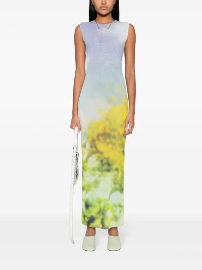 Acne Studios Long Dress Ombré Print In Multicolor