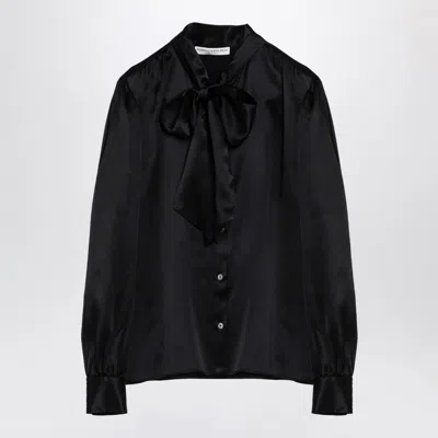 Alessandra Rich Bow Collar Silk Shirt In Black
