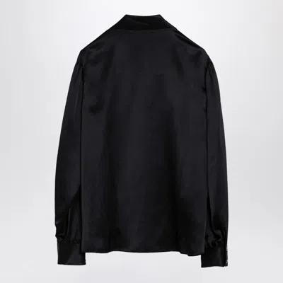 Alessandra Rich Bow Collar Silk Shirt In Black