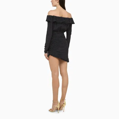 Alessandra Rich Off-shoulder Polka Dots Silk Mini Dress In Blue