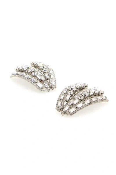 Alessandra Rich Metal Earrings Adorned Rhinestone Embellishments In Silver