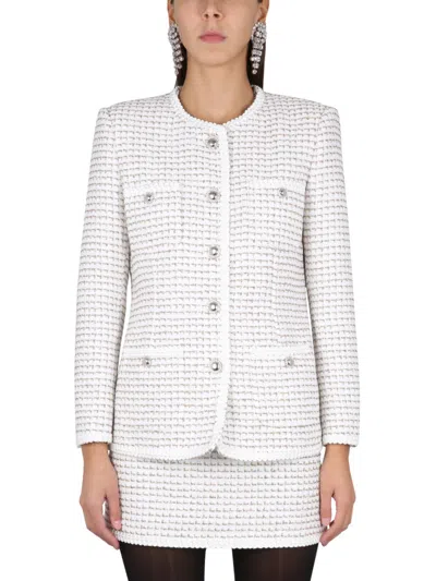 Alessandra Rich Lurex Cotton-blend Tweed Blazer In White