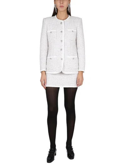 Alessandra Rich Lurex Cotton-blend Tweed Blazer In White