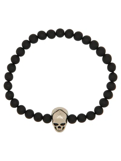 Alexander Mcqueen Skull Pearl Bracelet In Black