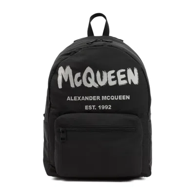 Alexander Mcqueen Black Graffiti Metropolitan Printed Backpack In Black