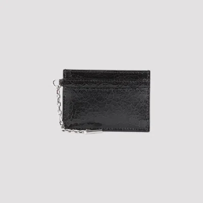 Alexander Mcqueen Sling Chain Crackled Leather Card Holder In Black