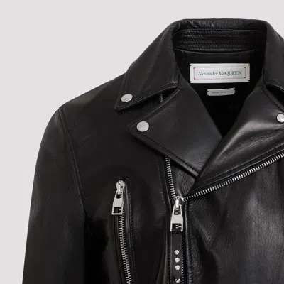 Alexander Mcqueen Slim-fit Zip-detailed Leather Biker Jacket In Black