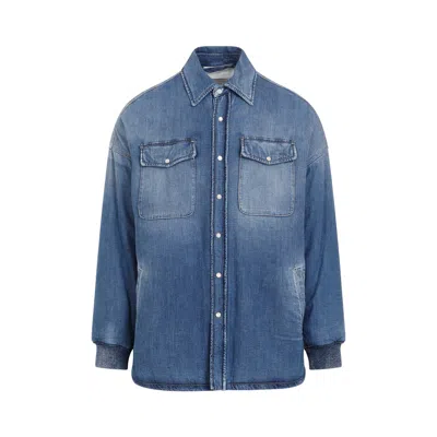 Alexander Mcqueen Quilted Denim Shirt Chest Pockets In Blue