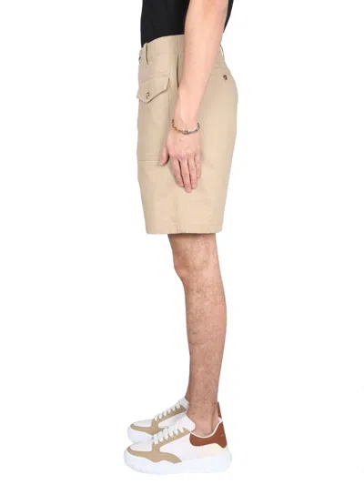 Alexander Mcqueen Cotton Knee-length Bermuda Shorts With Waist Belt Loops In Cream