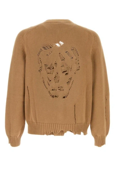 Alexander Mcqueen Distressed Skull Cardigan In Brown