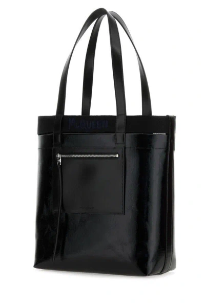 Alexander Mcqueen Glossy Finish Shopping Bag With Dual Handles In Black