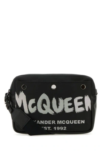 Alexander Mcqueen Men Black Fabric Mcqueen Graffiti Crossbody Bag In Black