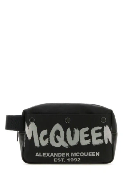 Alexander Mcqueen Man Black Fabric Mcqueen Graffiti Beauty Case In Black
