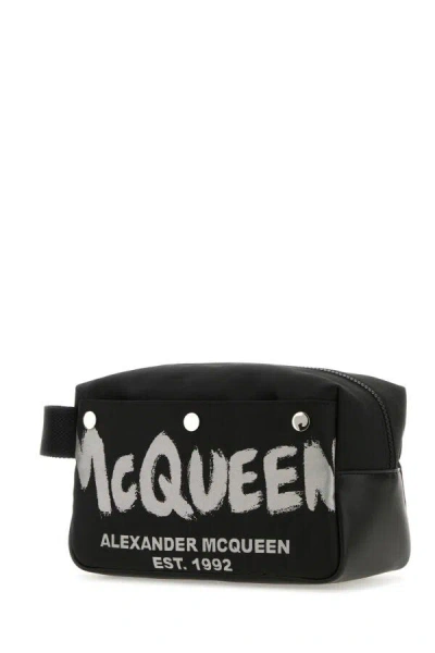 Alexander Mcqueen Man Black Fabric Mcqueen Graffiti Beauty Case In Black