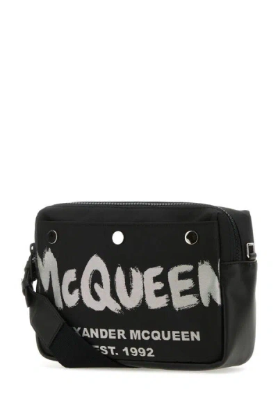 Alexander Mcqueen Men Black Fabric Mcqueen Graffiti Crossbody Bag In Black