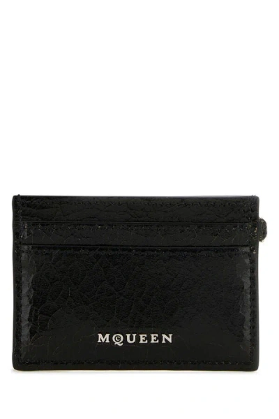 Alexander Mcqueen Leather Wallet With Compact Design And Chain Detail In Black