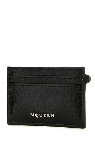 Alexander Mcqueen Leather Wallet With Compact Design And Chain Detail In Black