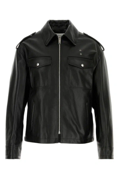 Alexander Mcqueen Leather Jacket With Chest Pockets And Epaulettes In Black