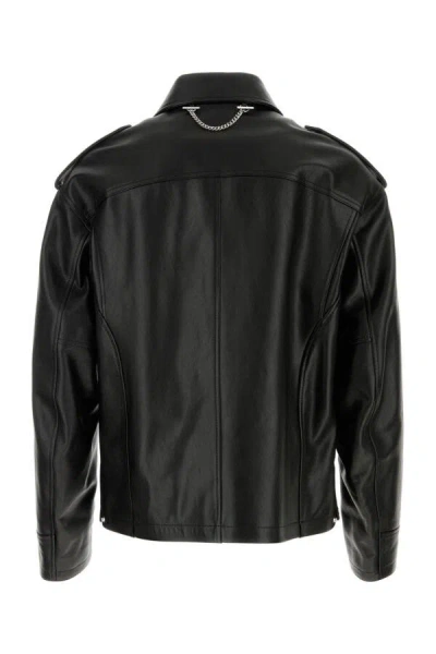Alexander Mcqueen Leather Jacket With Chest Pockets And Epaulettes In Black