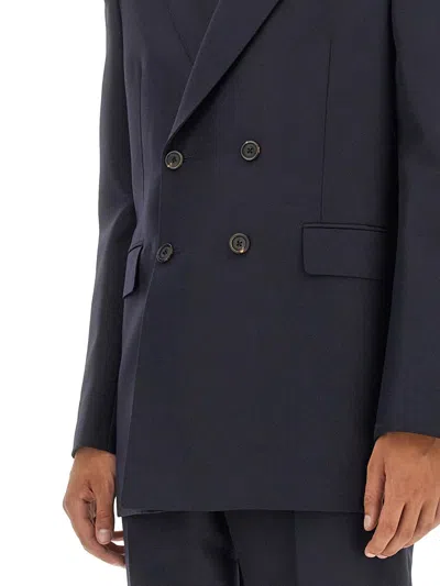 Alexander Mcqueen Double-breasted Tailored Jacket Structured Shoulders In Blue