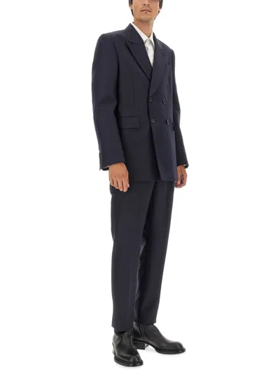 Alexander Mcqueen Double-breasted Tailored Jacket Structured Shoulders In Blue