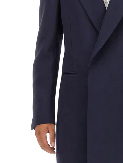 Alexander Mcqueen Tailored Wool Coat With Back Slit In Blue
